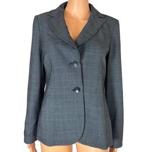 Style & Co Womens Grey Plaid Stretch Blazer Jacket Size 6 Glen Check 2-Button
